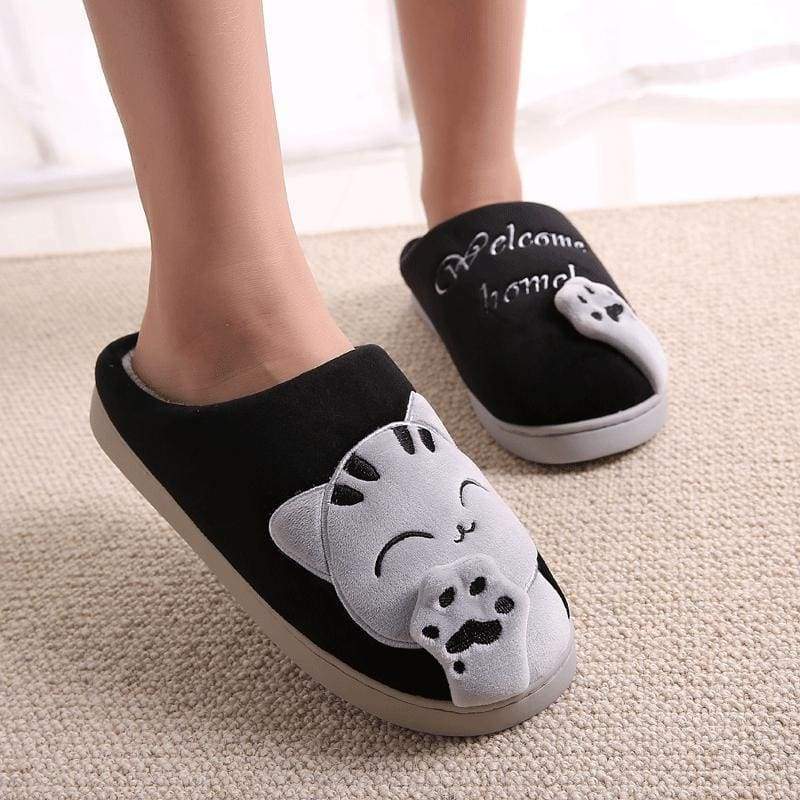 Winter Cartoon Cat Slippers for Home - black / 8 - Slippers