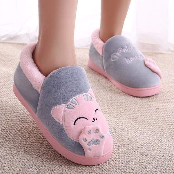 Winter Cartoon Cat Slippers for Home - gray top / 4.5 - Slippers