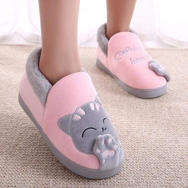 Winter Cartoon Cat Slippers for Home - Pink top / 4.5 - Slippers