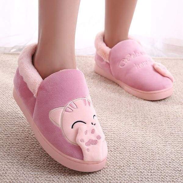 Winter Cartoon Cat Slippers for Home - red top / 4.5 - Slippers