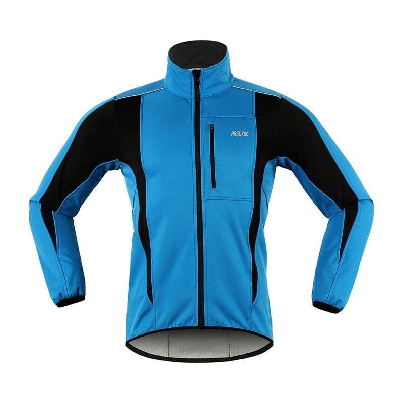ARSUXEO Men’s Winter Cycling Jacket Fleece Bike Jersey Windproof Waterproof Soft shell Coat MTB Bicycle Clothing Reflective 15K - blue / S