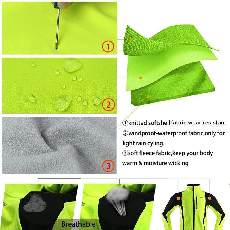 ARSUXEO Men’s Winter Cycling Jacket Fleece Bike Jersey Windproof Waterproof Soft shell Coat MTB Bicycle Clothing Reflective 15K