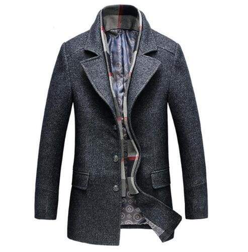 Winter Mens Casual Wool Trench Coat - Dark Grey / XXL - Wool & Blends