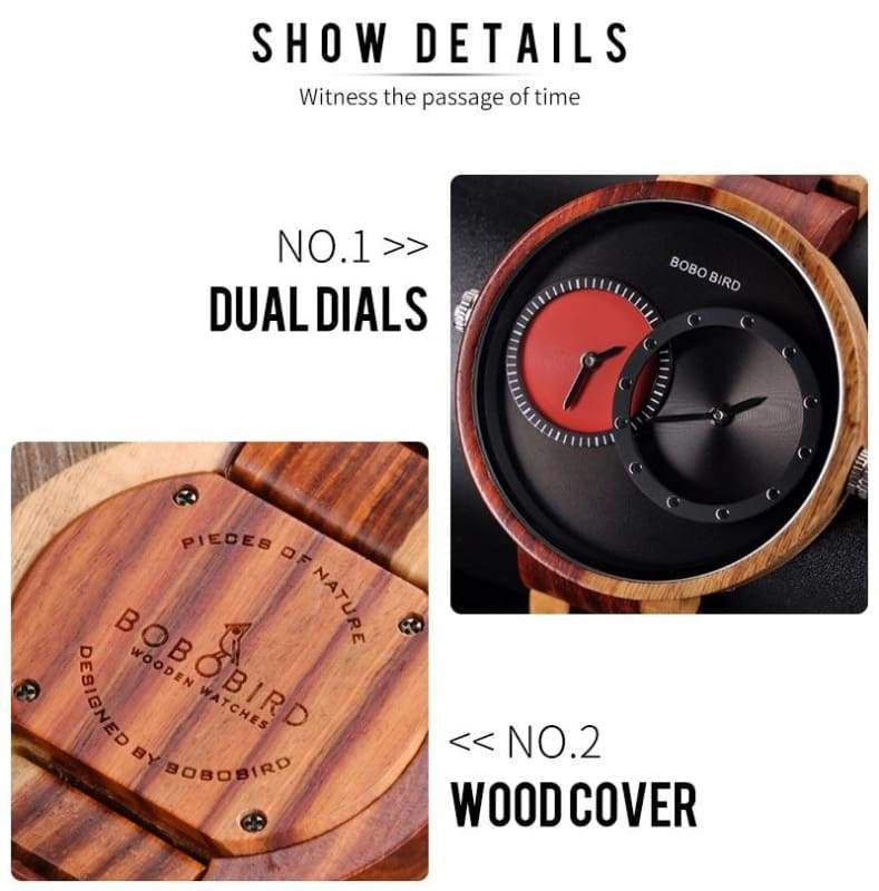 Wooden Watch Quartz 2 Time Zone For Men and Women - Watches