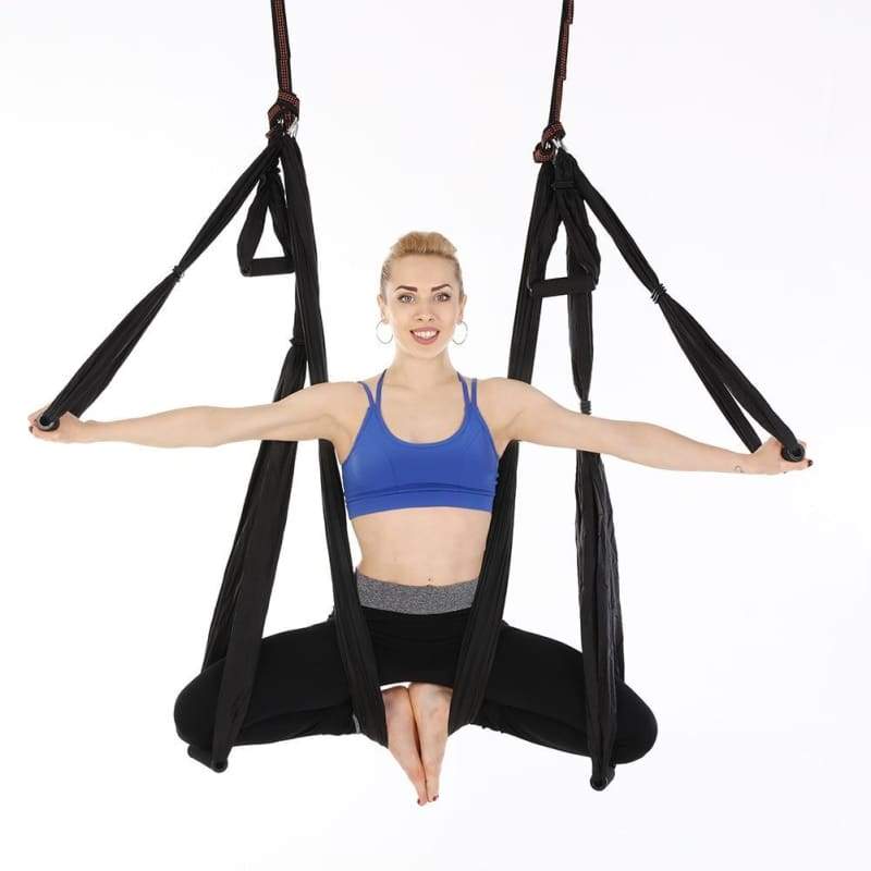 Yoga Hammock Anti-gravity Swing Parachute - Black - Gym Fitness
