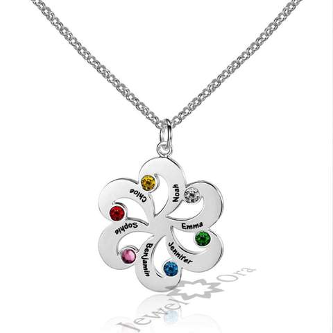Family Jewelry Personalized 925 Sterling Silver Birthstone Flower Necklace