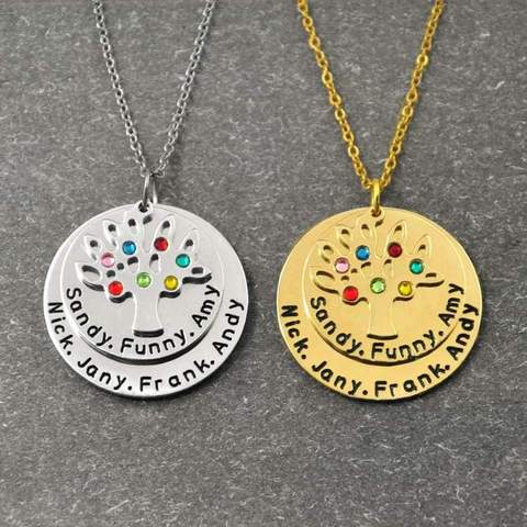 Personalized Family Tree Pendant Necklace with Birthstones.