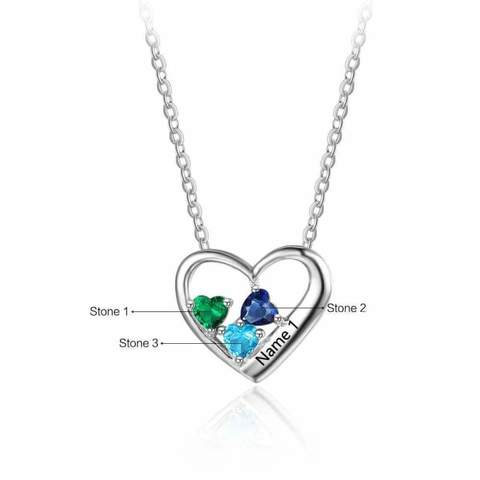 Sterling Silver 3 Birthstone Necklace Pendant